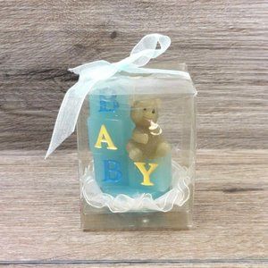 BABY Letters Cubes w/Brown Bear Figurine Baby Shower Gift Collectible Vintage